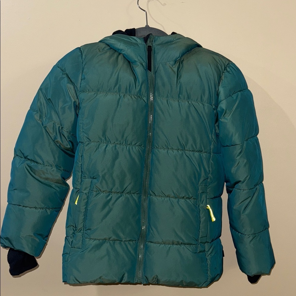 Children's Teal Puffer Jacket with Hood - Picture 2 of 4